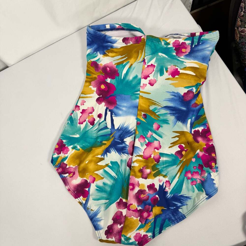 Jantzen Classics Tropical Floral Strapless Bandeau One-Piece Swimsuit Size 12 - Picture 4 of 9